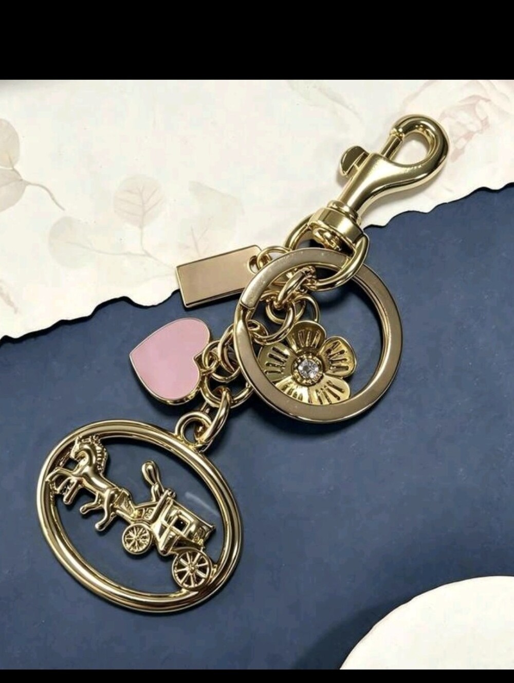 Horse & Carriage w/ Heart/ Flower Bag Charm/ Keychain NEW